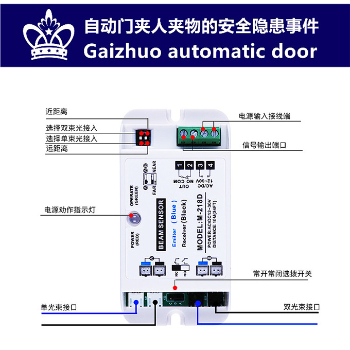 盖卓防夹安全光线自动门红外对射单双束218D